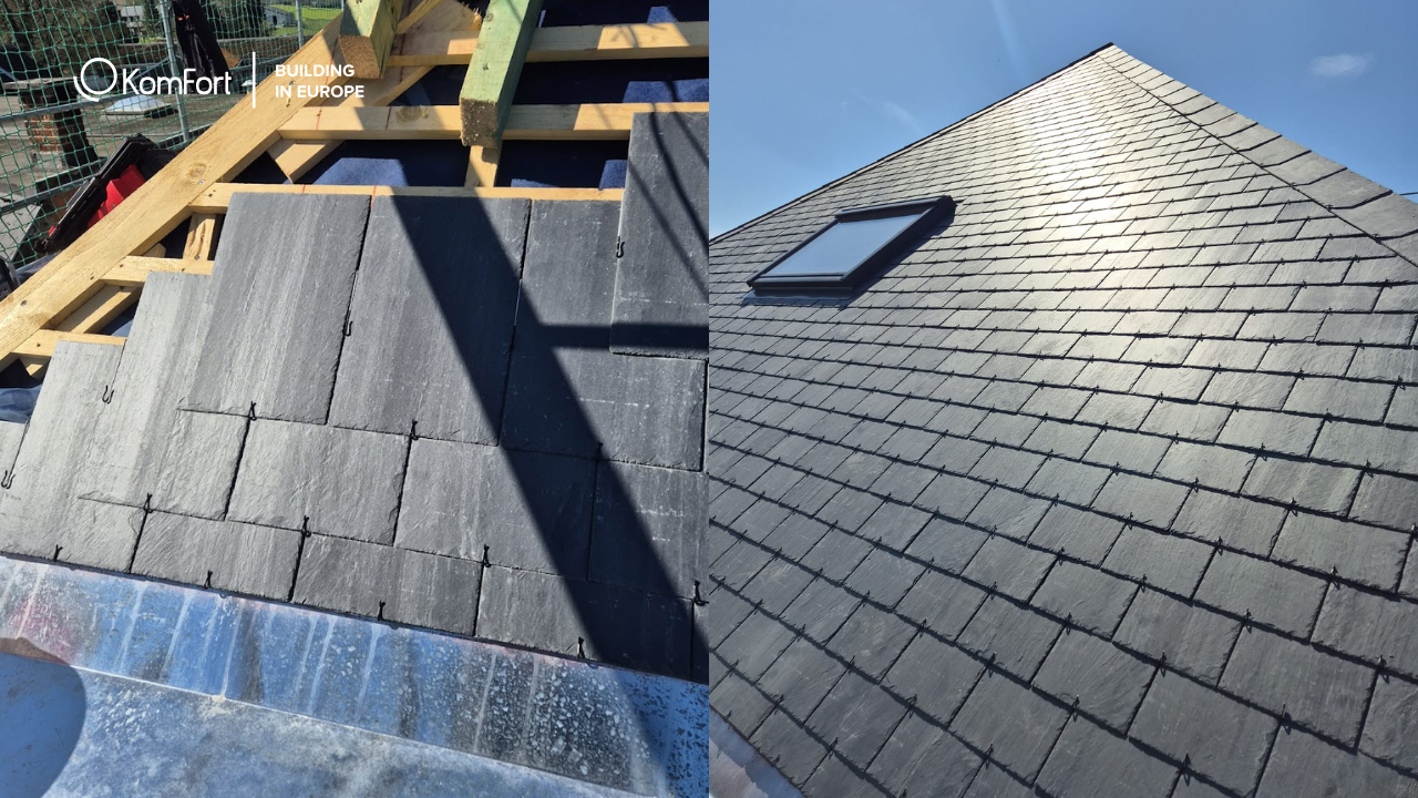Renovation of a natural slate roof by construction companies