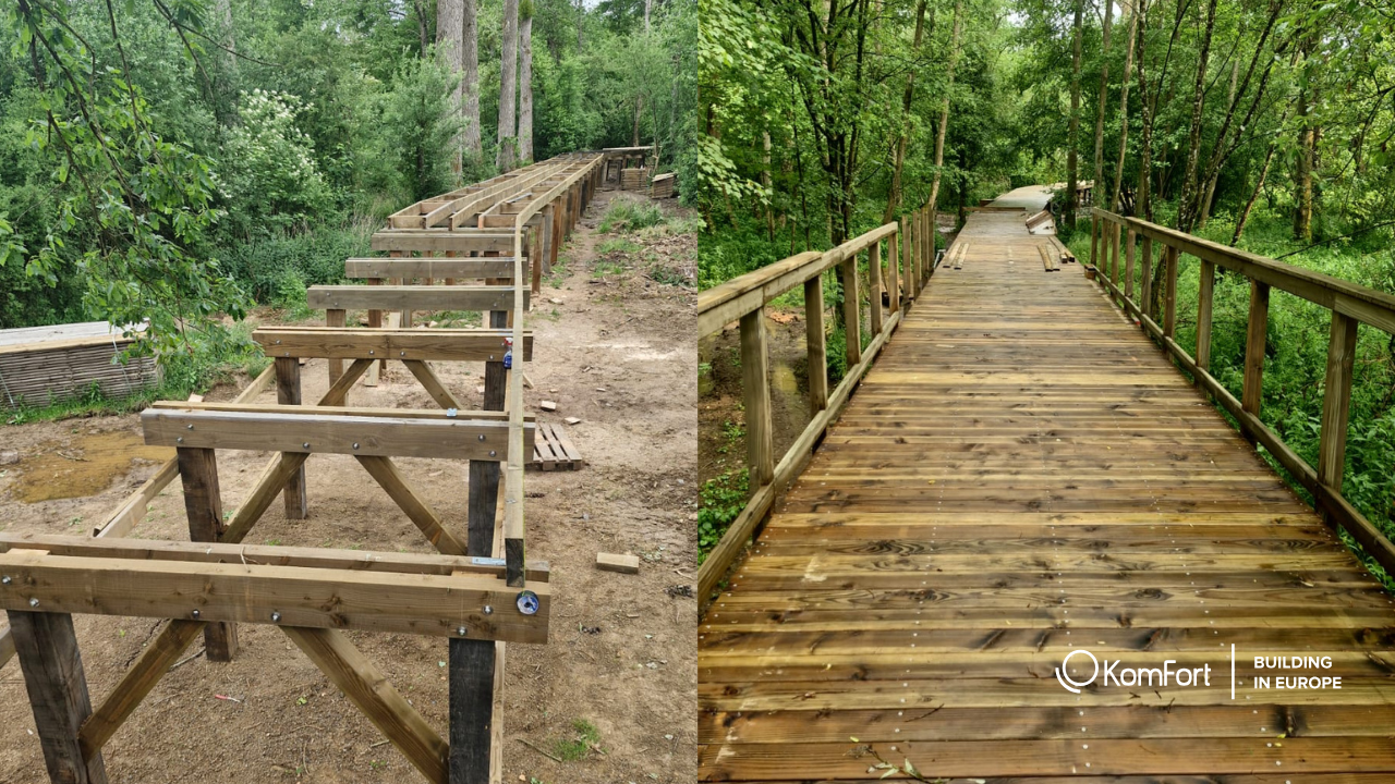 Constructie van een houten pad en platforms